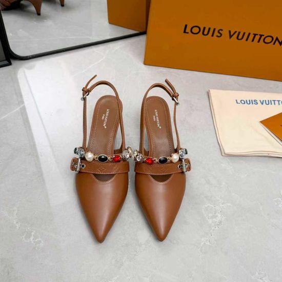 Louis Vuitton Genuine Leather Flats Mid Heel Shoes Real Leather Sole