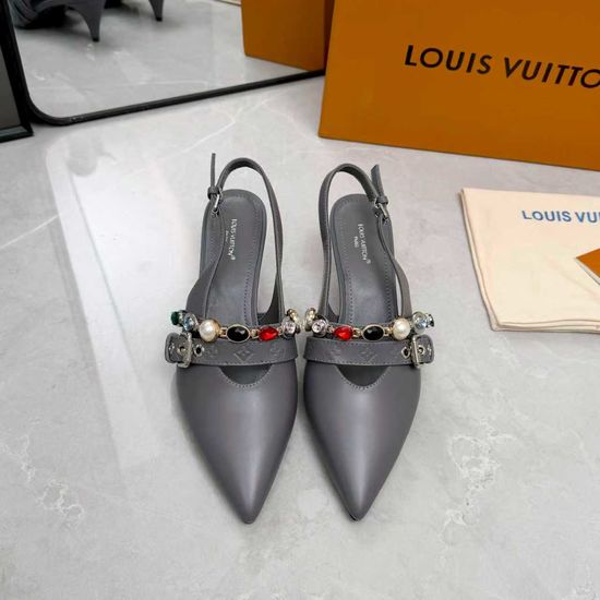 Louis Vuitton Genuine Leather Flats Mid Heel Shoes Real Leather Sole