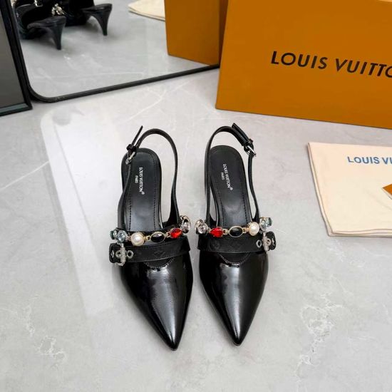 Louis Vuitton Genuine Leather Flats Mid Heel Shoes Real Leather Sole