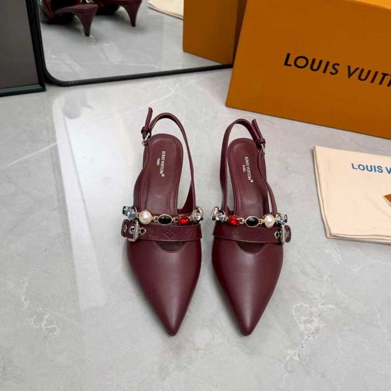 Louis Vuitton Genuine Leather Flats Mid Heel Shoes Real Leather Sole