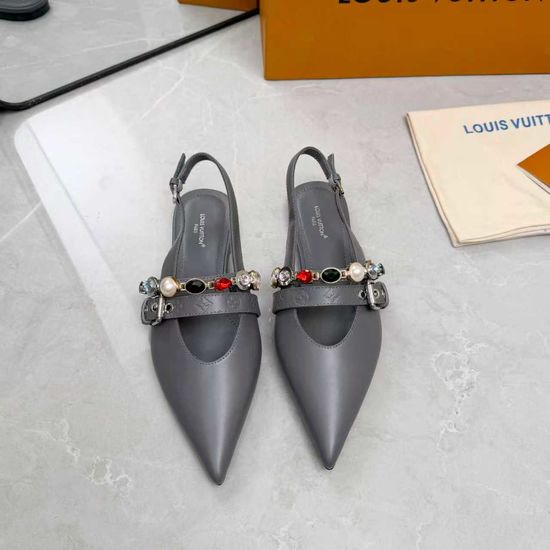 Louis Vuitton Genuine Leather Flats Mid Heel Shoes Real Leather Sole