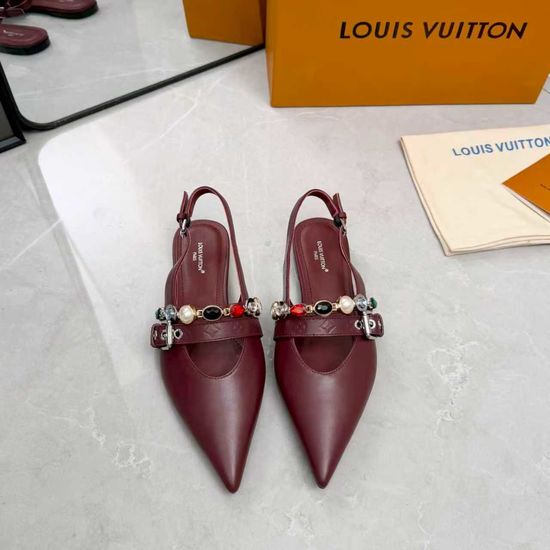 Louis Vuitton Genuine Leather Flats Mid Heel Shoes Real Leather Sole