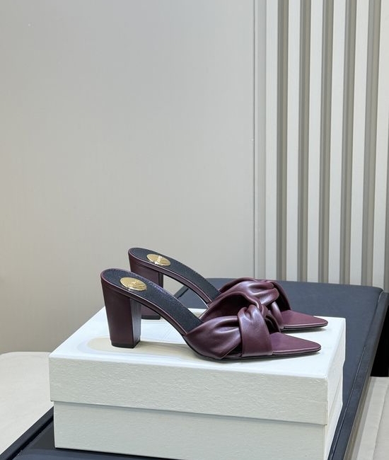 Yves Saint Laurent YSL Fashionable Twisted Strap Block Heel Mules Comfortable