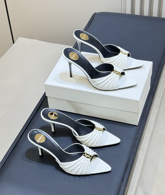 Yves Saint Laurent YSL Elegant Pointed Toe Stiletto Mules With Logo Accent