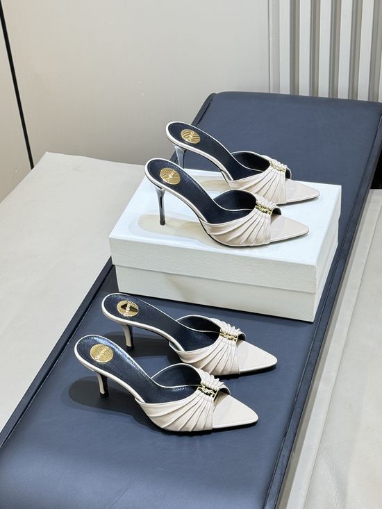 Yves Saint Laurent Elegant Pointed Toe Stiletto Mules With Logo Accent