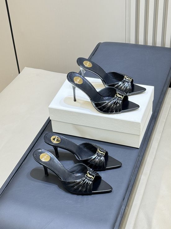 Yves Saint Laurent Elegant Pointed Toe Stiletto Mules With Logo Accent