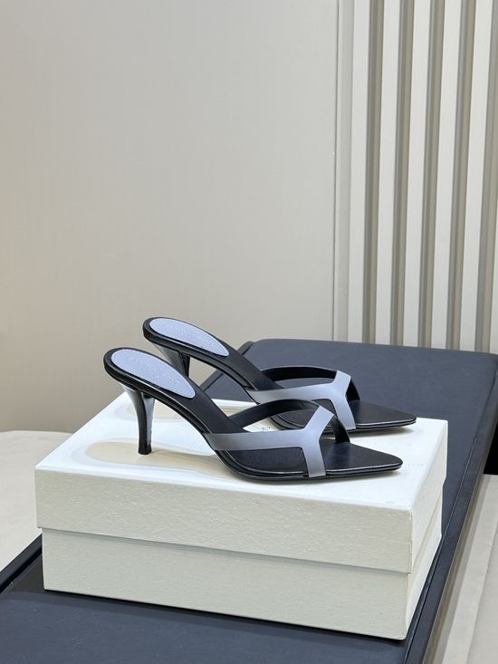 Yves Saint Laurent Elegant Pointed Toe Slide Sandals Comfy Mid Heel Shoes