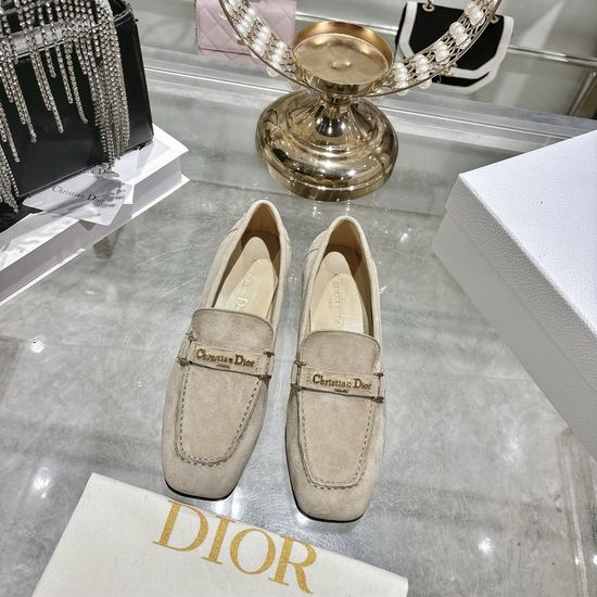 Christian Dior Metal Buckle Square Toe Leather Loafers