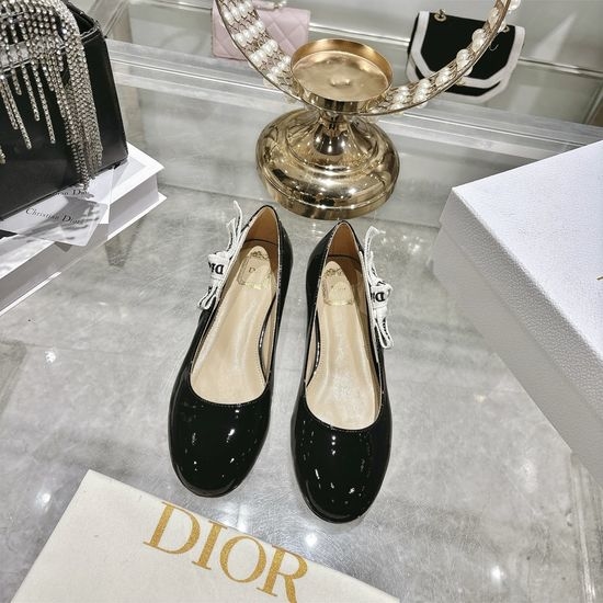 Christian Dior CD Bow Decor Hollow Block Heel Mary Jane Shoes