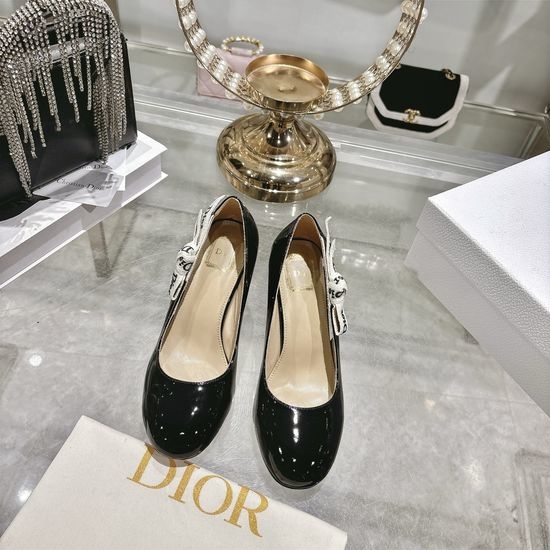 Christian Dior CD Bow Decor Hollow Block Heel Mary Jane Shoes