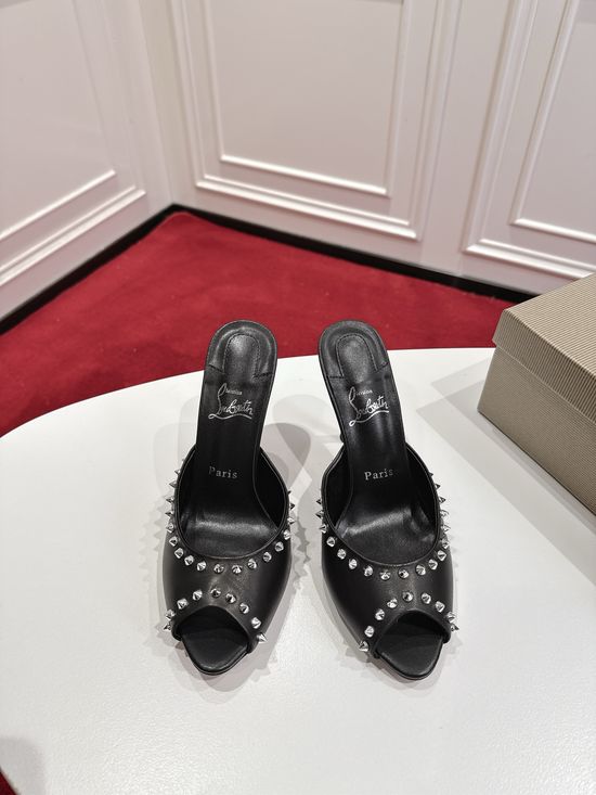Christian Louboutine Premium Quality Open Toe Studded High Heel Slippers