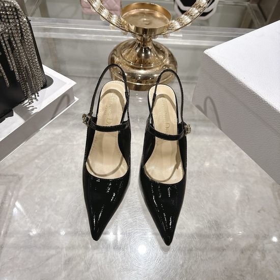 Christian Dior CD Patent Leather Pointed Toe Mary Jane Heels Sandals