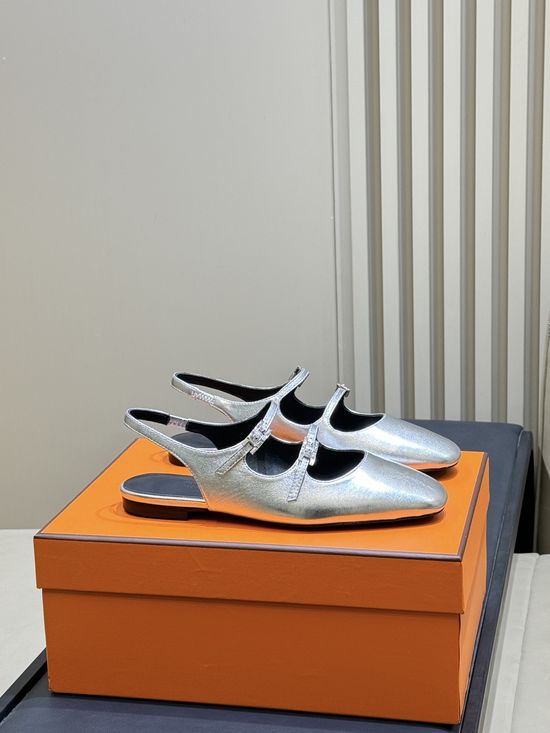 Hermes Dual Strap Soft Leather Mary Jane Shoes Elegant Daily Footwear