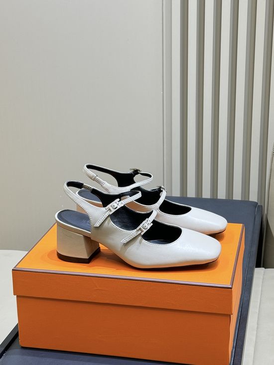 Hermes Dual Strap Soft Leather Mary Jane Shoes Elegant Daily Footwear