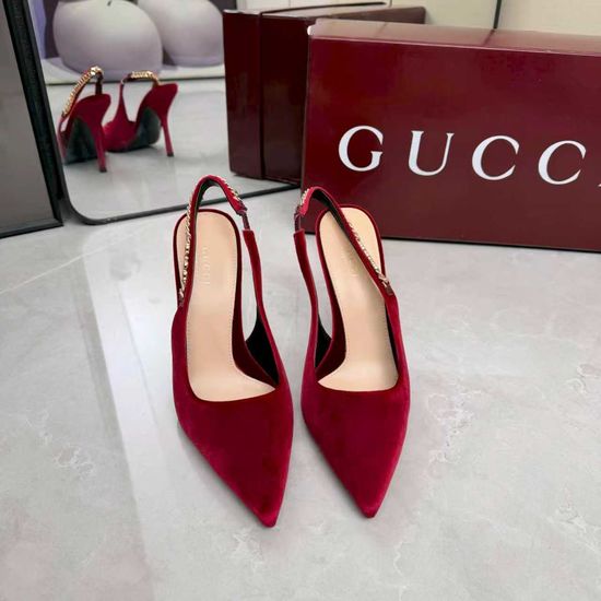 Gucci Velvet Ankle Strap Heeled Sandals Leather Lined