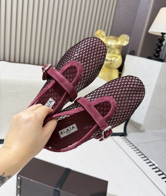 Alaia Mesh Rhinestone Buckle Strap Flat Ballet Shoes