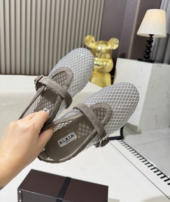 Alaia Mesh Rhinestone Buckle Strap Flat Ballet Shoes