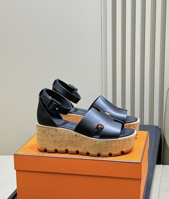 Hermes Classic H-shaped Platform Leather Sandals Comfortable Casual Shoes
