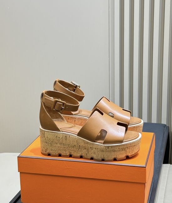 Hermes Classic H-shaped Platform Leather Sandals Comfortable Casual Shoes