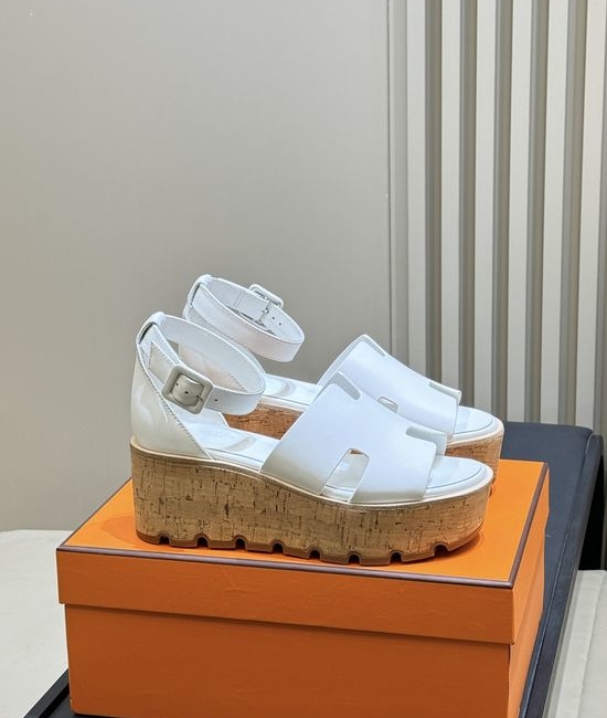 Hermes Classic H-shaped Platform Leather Sandals Comfortable Casual Shoes