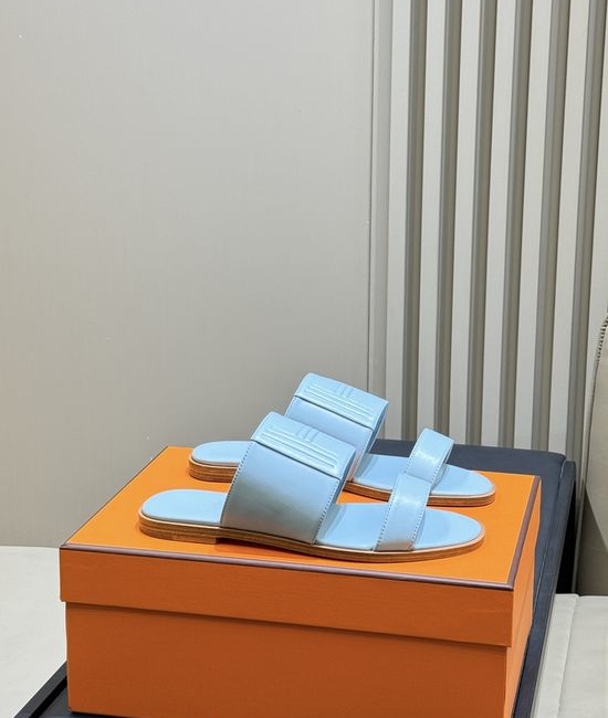 Hermes Classic Double Strap Leather Slides Comfortable Casual Footwear