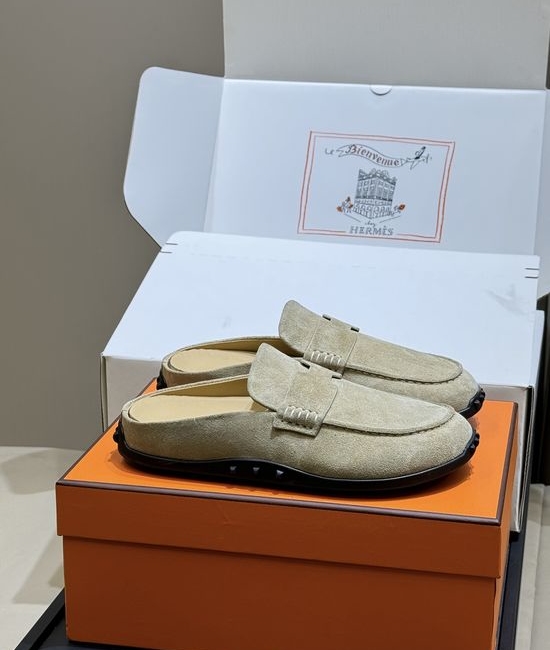 Hermes Suede Leather Mules Non-slip Sole Casual Elegant Daily Shoes
