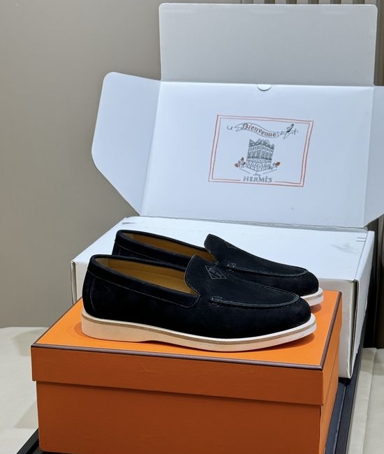 Hermes Suede Leather Loafers Slip On Classic Versatile Business Casual Shoes