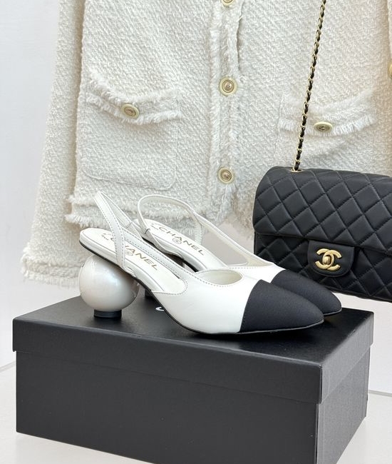 Chanel Pearl Heel Open Back Color Block Dress Sandals