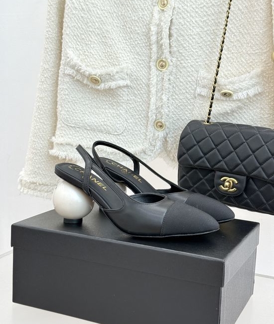 Chanel Pearl Heel Open Back Color Block Dress Sandals
