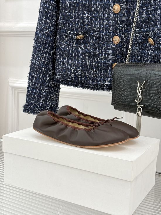 The Row Minimalist Bow Decor Leather Ballet Flats