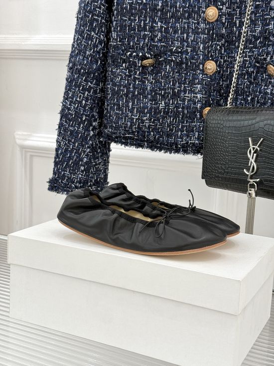 The Row Minimalist Bow Decor Leather Ballet Flats