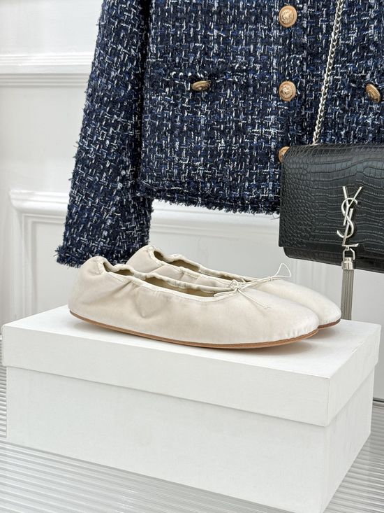 The Row Minimalist Bow Decor Leather Ballet Flats