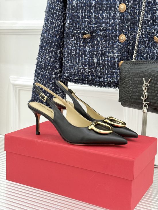Ferragamo Italian Elegance: Metal Buckle High Heel Sandals