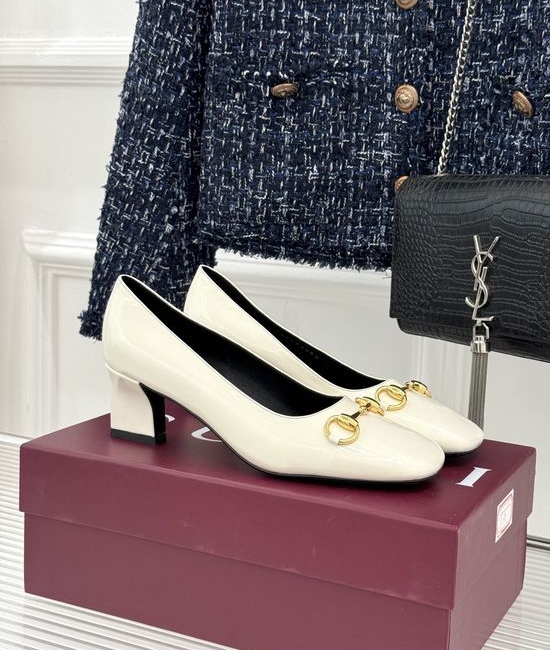 Gucci Classic Metal Accent Block Heel Leather Pumps