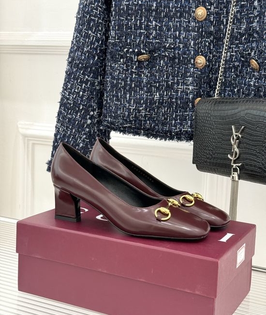 Gucci Classic Metal Accent Block Heel Leather Pumps