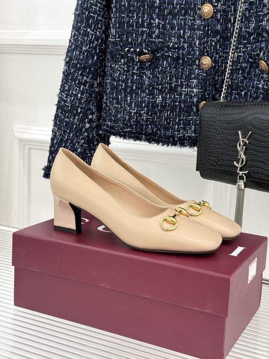 Gucci Classic Metal Accent Block Heel Leather Pumps