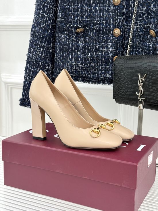 Gucci Classic Metal Accent Block Heel Leather Pumps
