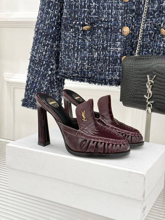 Yves Saint Laurent Minimalist Logo Peep Toe Stiletto Heel Mules