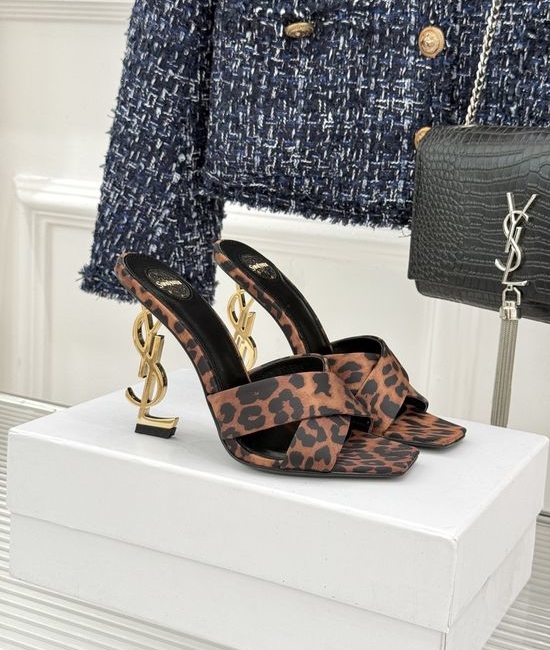 Yves Saint Laurent YSL Satin Crisscross Strap Block Heel Slide Sandals