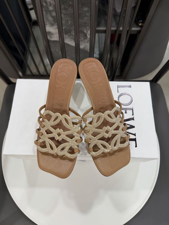 Loewe Rhinestone Heel Woven Logo Comfortable Flats