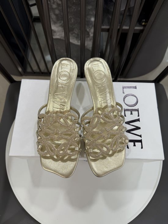 Loewe Rhinestone Heel Woven Logo Comfortable Flats