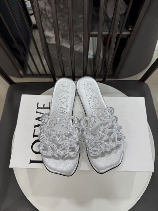 Loewe Rhinestone Decor Woven Logo Soft Leather Flats