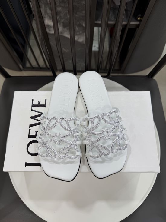 Loewe Rhinestone Decor Woven Logo Soft Leather Flats