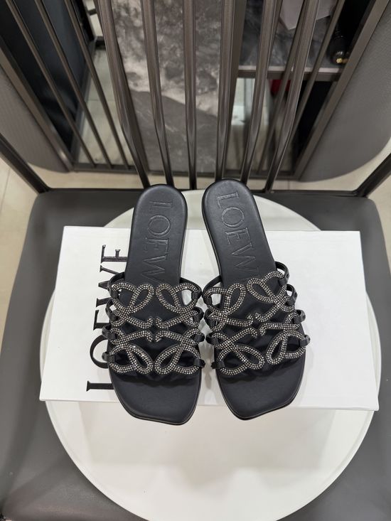Loewe Rhinestone Decor Woven Logo Soft Leather Flats