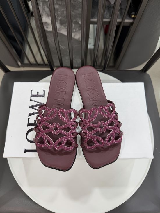 Loewe Rhinestone Decor Woven Logo Soft Leather Flats