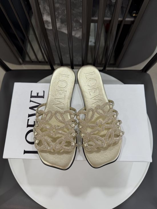 Loewe Rhinestone Decor Woven Logo Soft Leather Flats