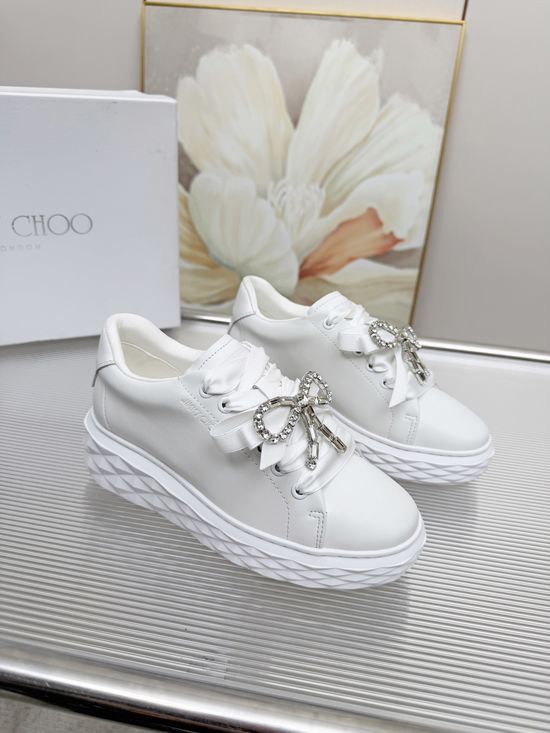 Jimmy Choo Sparkling Accent Fashion Sneakers Thickened Sole Comfortable Wear