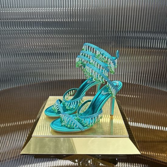 Rene Caovilla Crystal Tassel High Heel Shoes with Leather Sole