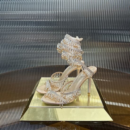 Rene Caovilla Crystal Tassel High Heel Shoes with Leather Sole