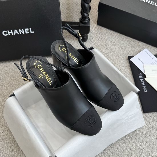 Chanel Classic Tweed Slingback Block Heel Sandals Leather Lined